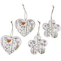 tételeket Függesztett dekoráció fém díszítő szívek és virágok fehér 10cm 4db