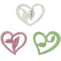 tételeket Fa szívek dekoratív szívek fa rózsaszín zöld fehér 5,5cm 18db