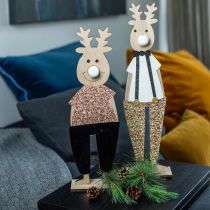 tételeket Rénszarvas fa dekorációs figura Karácsonyi kirakásra 12×6,5cm H45cm 2db