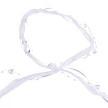 tételeket Esküvői dekorációs organza szalag fehér 10mm x 5m szívekkel és gyöngyökkel