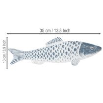 tételeket Kék és fehér fa hal, haldíszítés, faliszt, 35 cm, 1 darab