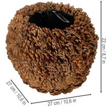 tételeket Dekoratív virágcserép fenyőtobozokkal, natúr hatású, 27 cm. Kerek fenyőtoboz cserép, natúr barna, fenyőtobozokból, 27 cm x 22 cm.
