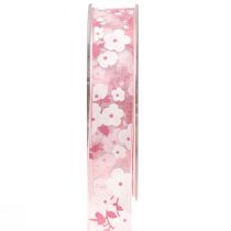 tételeket Organza szalag rózsaszín virágokkal ajándék szalag 20mm 20m