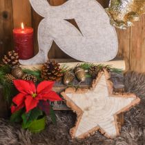 Fatálca adventre, csillag alakú faszelet, karácsonyi, csillagdísz natúr fa Ø29cm