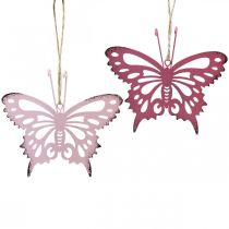 Medálos pillangó deko fém rózsa rózsaszín 8,5x9,5cm 6db