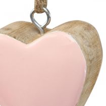 Függesztett fa szívek dekoratív szívek rózsaszín Ø5-5,5cm 12db