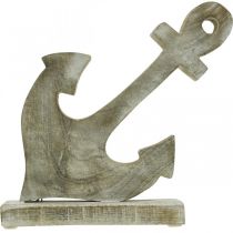 tételeket Fából készült horgony, dekoratív horgony, shabby chic, fehér, natúr, 22 cm