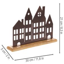 tételeket Házsor dekoráció, fém, fa talppal, 30cm