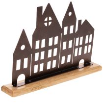 tételeket Házsor dekoráció, fém, fa talppal, 30cm
