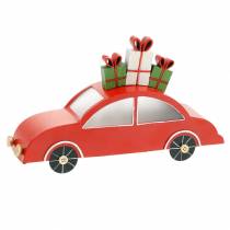 Karácsonyi autó LED piros fém 25cm H14,5cm akkumulátorral.