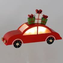 Karácsonyi autó LED piros fém 25cm H14,5cm akkumulátorral.
