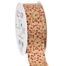 tételeket Dekoratív szalagágak piros csillámos bogyókkal, 40mm x 15m