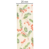 tételeket Dekoratív szalag magyal és bogyós gyümölcsökkel, mérettartó széllel, 25 mm, 18 m
