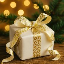 tételeket Leopárdmintás selyemszalag krémarany 15mm 18m