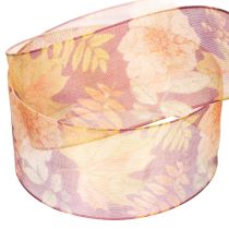 tételeket Ajándékszalag őszi színekben, organza szalag virágmintával, 40mm, 15m