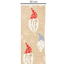 tételeket Dekoratív szalag karácsonyi manókkal juta szalagon, téli motívum, 60mm x 10m