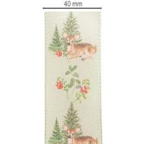 tételeket Dekoratív szalag szarvas motívummal, erdővel és virágokkal, 40mm x 15m