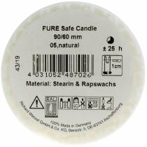 tételeket PURE Nature Safe Candle oszlopos gyertya sztearin, repceviasz 90/60mm fehér 1 db