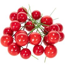 tételeket Műbőr mini karácsonyfadíszek piros bogyós gyümölcsökből, 2 cm, 48 darab