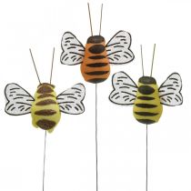 Méhecske dróton, virágdugók, deko méhek, tavaszi narancs, sárga SZ4,5cm 24db