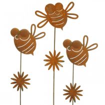 Kerti karó méhecske, tavaszi dekoráció, fém dugós patina L24,5cm 6db