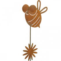 Kerti karó méhecske, tavaszi dekoráció, fém dugós patina L24,5cm 6db