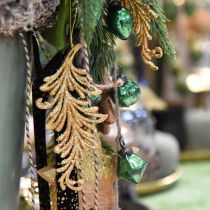 Fa medál csillámmal, dísztollas akasztható, karácsonyi dekoráció Golden L16cm 6db