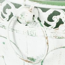 tételeket Dombornyomott fém virágtartó fülekkel, fehér és zöld, shabby chic stílus, M22/19,5/17,5cm, Ø25,5/20,5/15,5cm, 3 db-os szett