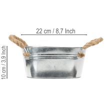 tételeket Fémtál kötélfogantyúkkal, ezüst, 22 cm magas, 10 cm magas