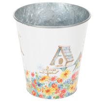 tételeket Bádogcserép madárházakkal, nyári dekoráció, virágtartó, H14.5cm Ø13.5cm