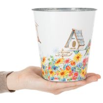 tételeket Bádogcserép madárházakkal, nyári dekoráció, virágtartó, H14.5cm Ø13.5cm