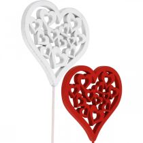 Virágdugó szív piros, fehér díszdugó Valentin-nap 7cm 12db
