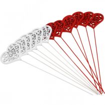 tételeket Virágdugó szív piros, fehér díszdugó Valentin-nap 7cm 12db