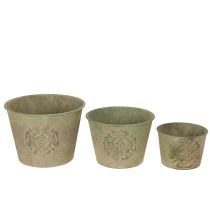 tételeket Fém virágcserép, zöld, vintage, Ø22cm–13,5cm, 3 db-os szett