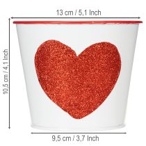 tételeket Fehér virágcserép piros szívvel, ültető, Ø13cm M10.5cm