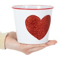 tételeket Fehér virágcserép piros szívvel, ültető, Ø13cm M10.5cm