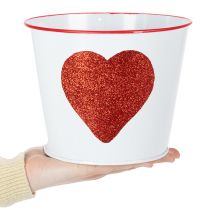 tételeket Fehér virágcserép piros szívvel, ültető, Ø18cm M13.5cm