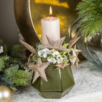 tételeket Virágcserép kerámia virágtartó zöld hatszögletű Ø10cm H9cm