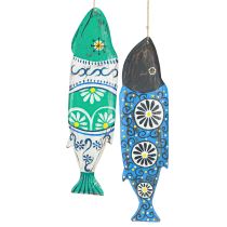 tételeket Színes hal fa dekoráció kék és zöld felakasztáshoz 38cm 2 db