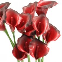 Calla vörös bordó művirág csokorban 57cm 12db