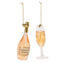 tételeket Karácsonyfadísz szett: pezsgőspohár és pezsgősüveg, karácsonyi dekoráció, 14 cm, 2 darab