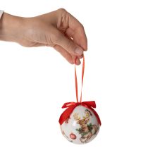 tételeket Karácsonyi gömbdísz szarvas motívummal és szalaggal, akasztásra, 7 cm, 4 darab