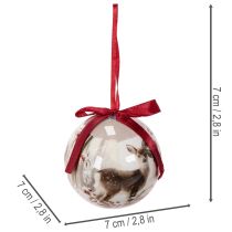 tételeket Karácsonyi gömbdísz szarvas motívummal és szalaggal, akasztásra, 7 cm, 4 darab