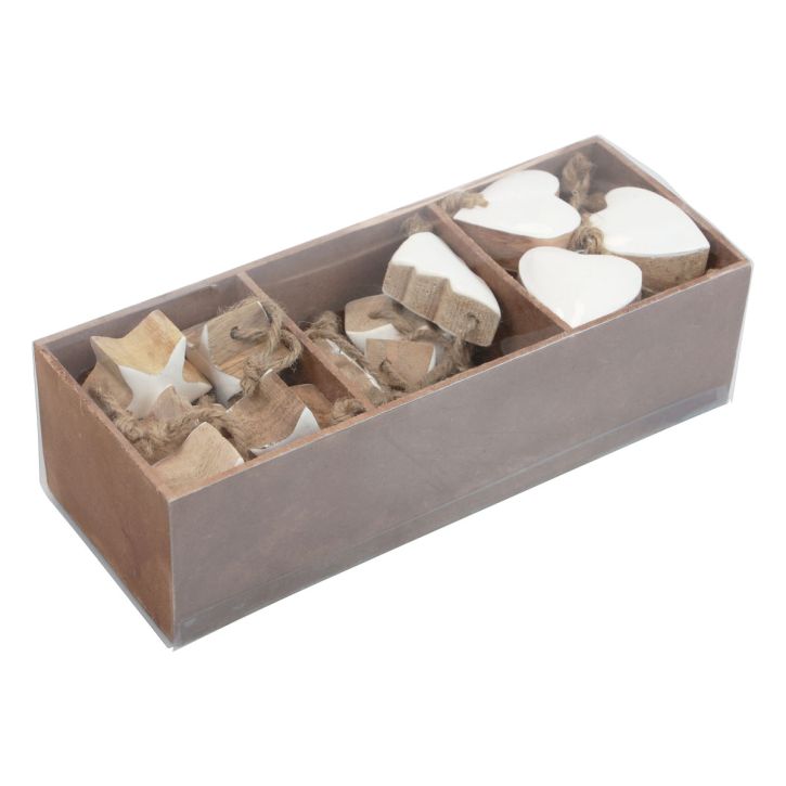 tételeket Karácsonyfadíszek fa keverék szív csillag Karácsonyfa fehér, natúr 5cm 27 db