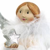 tételeket Dekoratív angyal szívvel és csillaggal fehér, ezüst Ø7,5 H15cm 2db