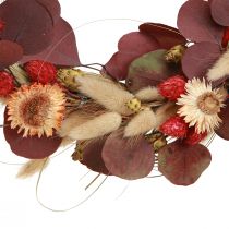 tételeket Saját készítésű szárított virágkoszorú epres virágokkal, dobozgyűrűvel Ø30cm - Bohém dekorgyűrű - Tervezd meg a sajátodat