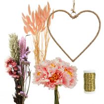 tételeket DIY doboz szívdíszítő hurok bazsarózsával és szárított virágokkal rózsaszín 33cm