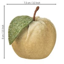 tételeket Dekoratív alma bársony levéllel barnás-sárga Ø7.5cm M9cm 9 db