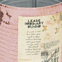 tételeket Díszbádog régi rózsaszín fém konzervdoboz ültetéshez Ø11cm H10,5cm