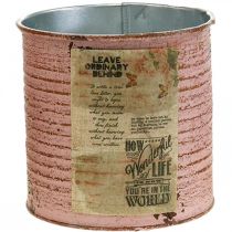 tételeket Díszbádog régi rózsaszín fém konzervdoboz ültetéshez Ø11cm H10,5cm